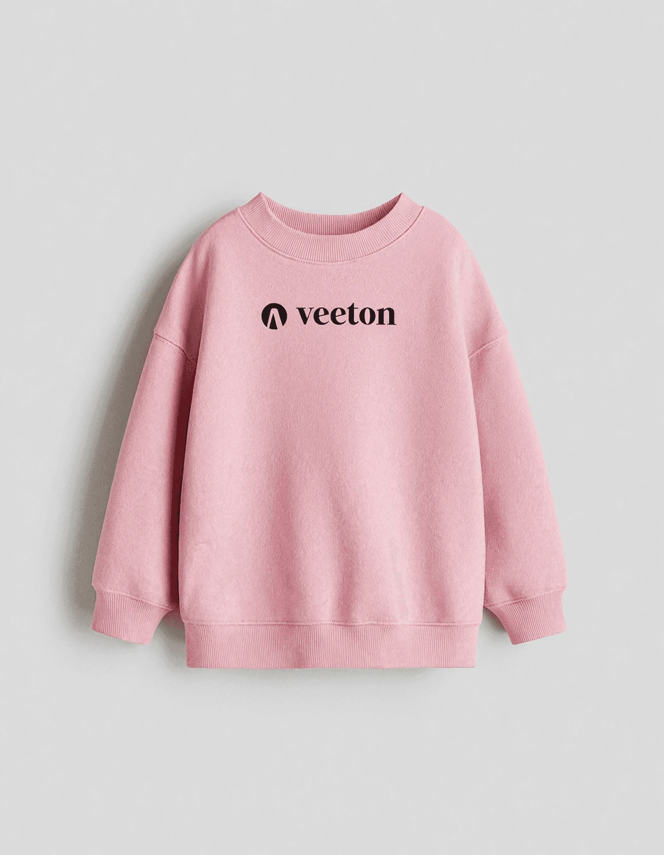 Pink Veeton sweatshirt flat lay product photography on gray background