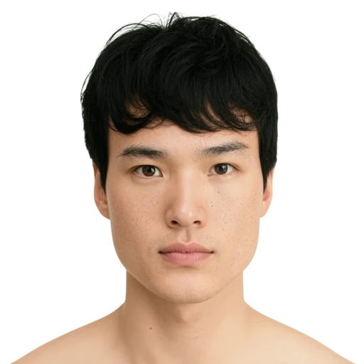 AI model face of a young man with black hair and freckles