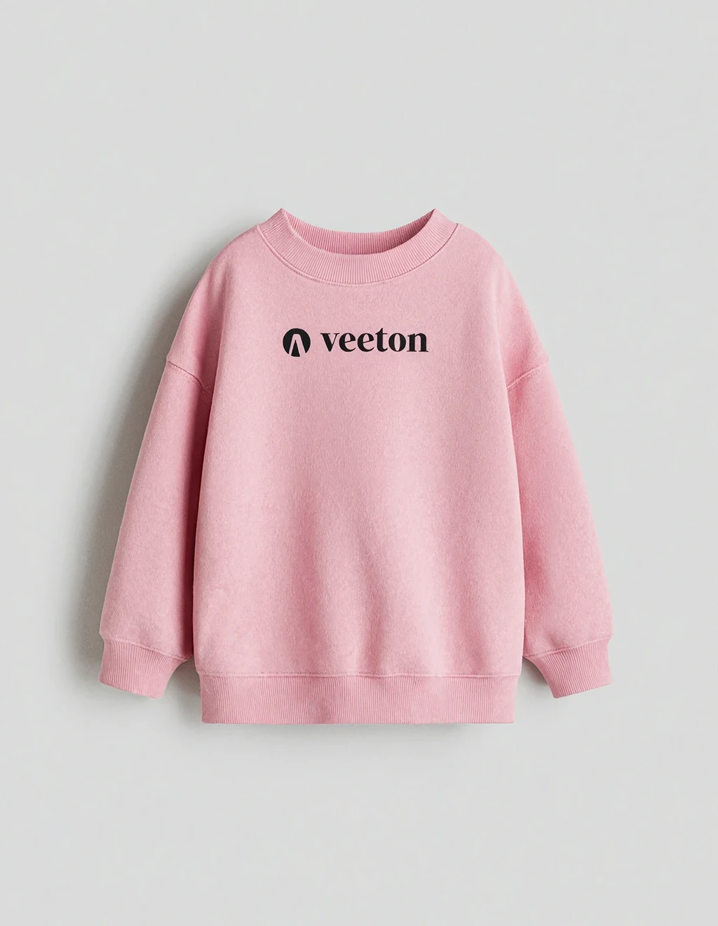 Pink Veeton sweatshirt flat lay product photography on gray background