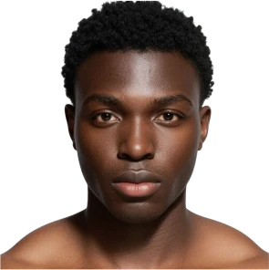 AI model face of a man with short dark curls